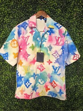 Louis Vuitton Multicolor Watercolor Logo Short-Sleeve Shirt